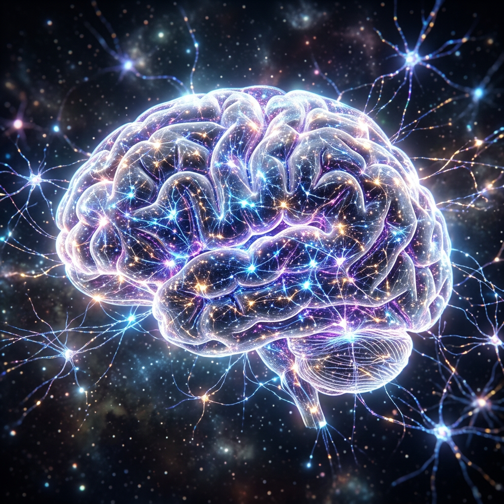 Glowing detailed brain with interconnected neural circuits